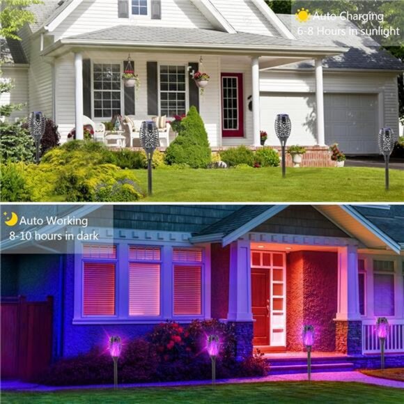 Solar Lights Outdoor,Halloween Decorations Purple Solar Tiki Torches for Outside - Picture 4 of 7